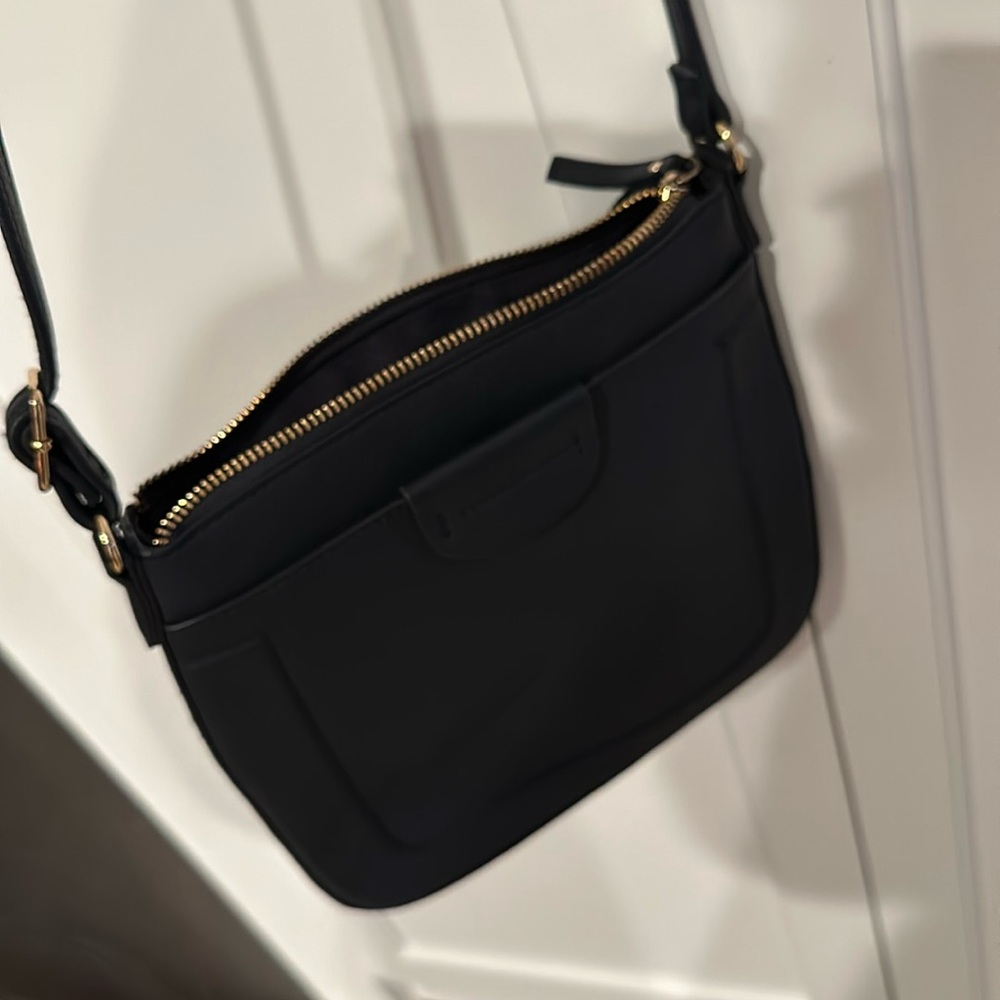 Navy Pebbled Pleather Cross Body Bag